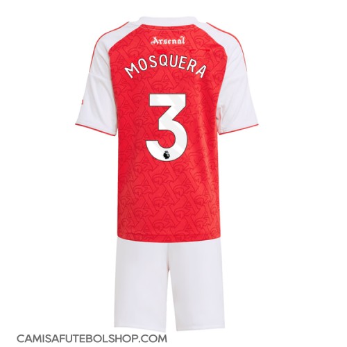 Camisa de time de futebol Arsenal Cristhian Mosquera #3 Replicas 1º Equipamento Infantil 2025-26 Manga Curta (+ Calças curtas)